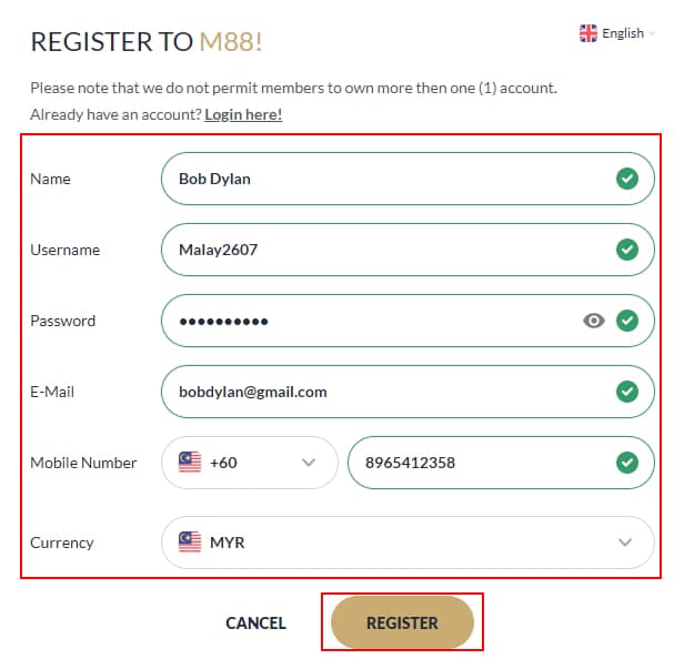 m88 betting gambling site register daftar signup join new account