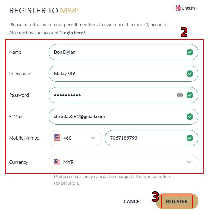 m88 malaysia register signup new account join registration form