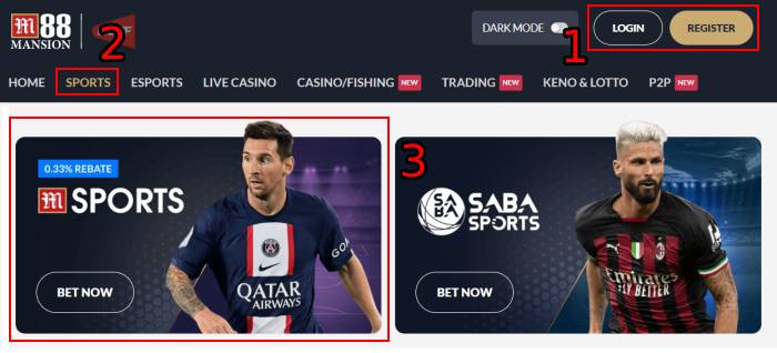 m88 sports register select msports