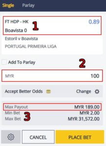 m88 handicap 0 betting slip away team win