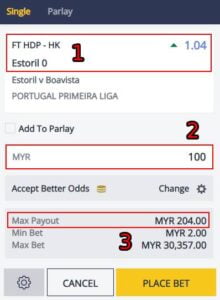 m88 handicap 0 betting slip home team win
