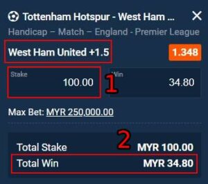m88 handicap 1.5 betting meaning betting slip 3 1