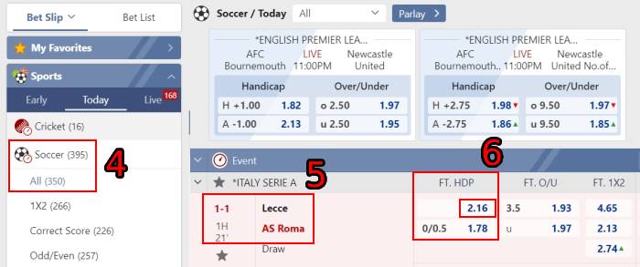 m88 sports betting asian handicap 0.25 select match place bet 1