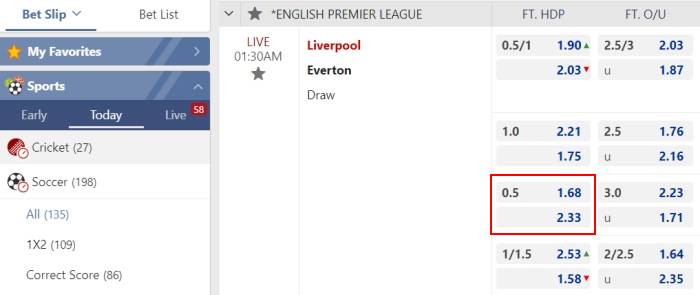 m88 sports betting asian handicap 0.5 bet type select match
