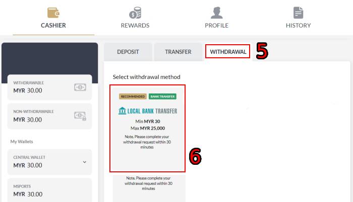 m88 withdrawal bank transfer method available 1