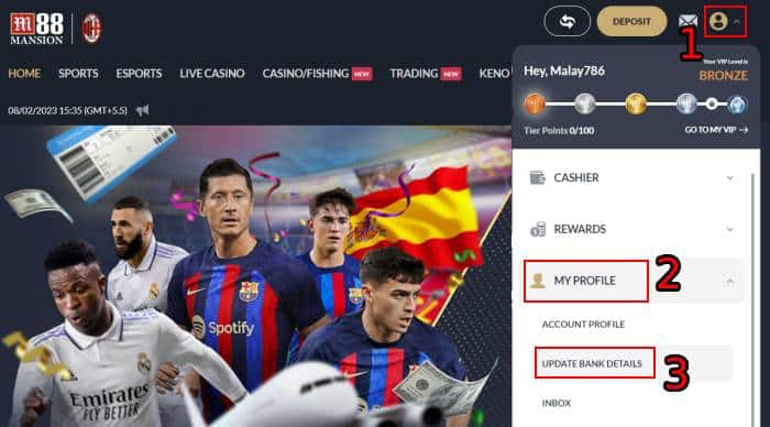 m88 withdrawal update bank account details