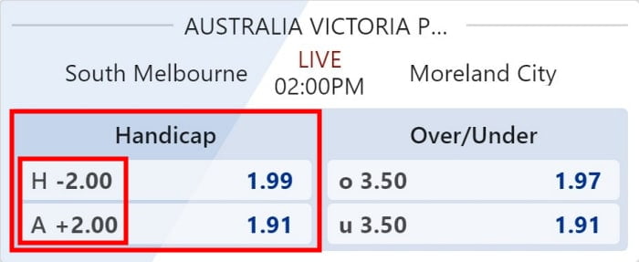 what does handicap 2 mean goal advantage disadvantage