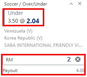 under 3.5 goals betting in m88 sportsbook