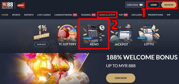 M88 keno how to play