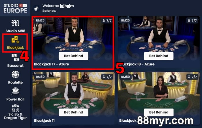 how to play blackjack online for real money at m88 live casino 88myr tutorial step 2