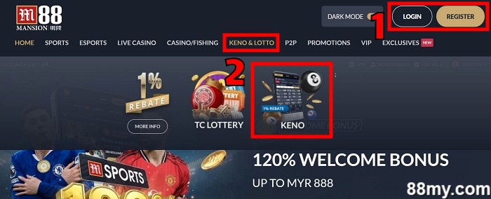 how to play m88 keno online step 1