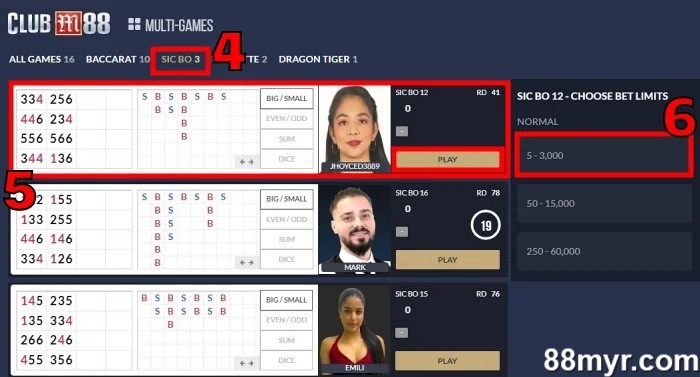 how to play sic bo online step 2