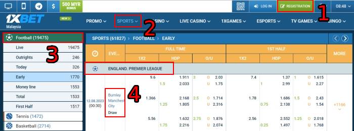 1xbet sports betting what does handicap 2.5 mean register select sports match