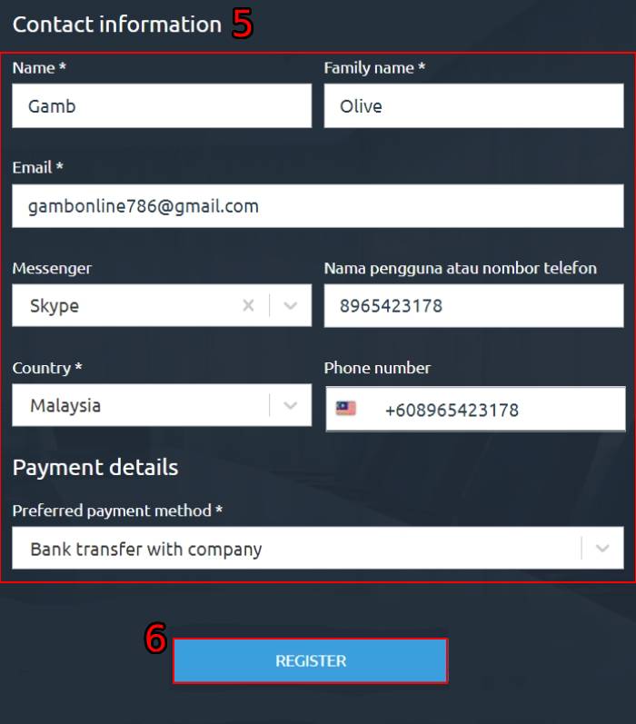 1xbet affiliate program become partner create login account fill register form 2 & get 40% commission