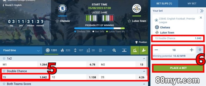 1xbet 88myr 1xbet double chance betting tutorial guide step 3