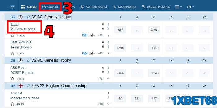 1xbet esports review by 88myr with betting tutorial step 2