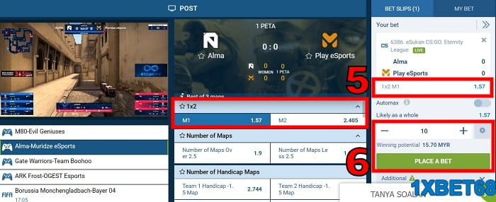 1xbet esports review by 88myr with betting tutorial step 3