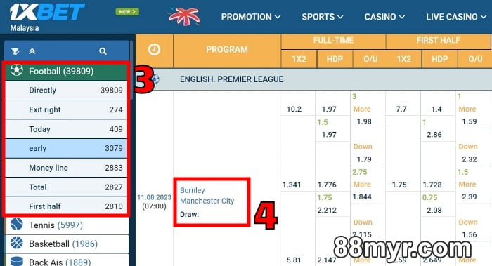 88myr 1xbet football betting tutorial by 88myr step 2