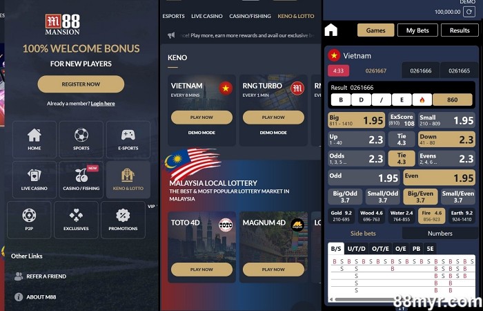m88 mobile for lotto and keno games