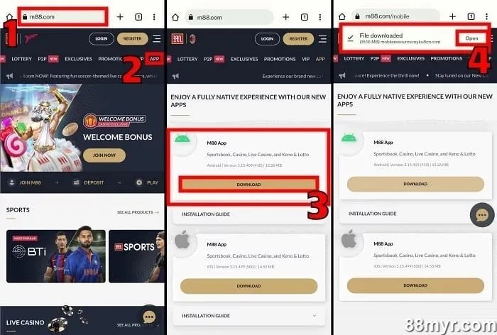 m88 mobile step 1 visit official website