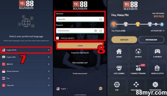 m88 mobile step 3 login at m88