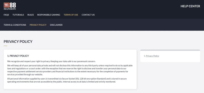 88myr privacy policy of m88