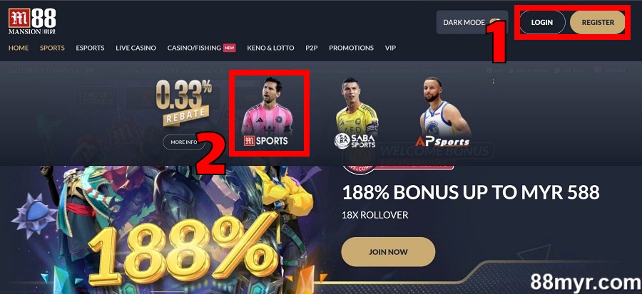 m88 msports step 1 log into your account