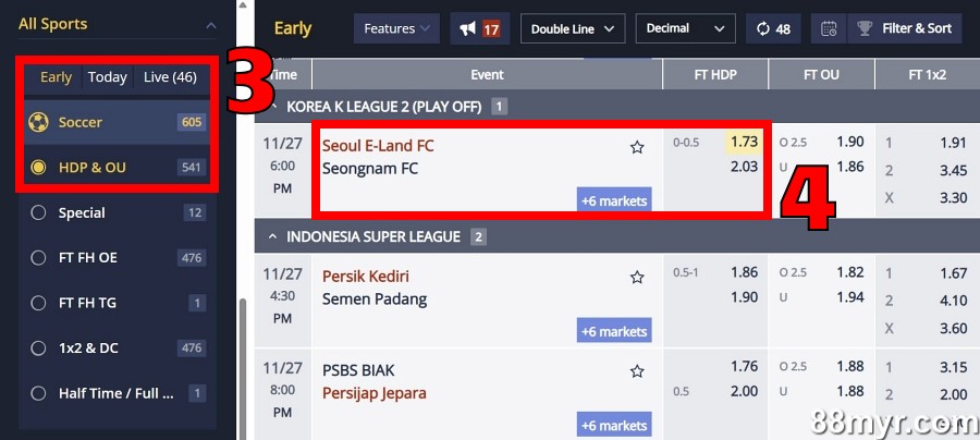 m88 msports step 2 select a match