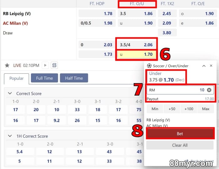 over under 3.75 goals meaning place bets on over or under step 3