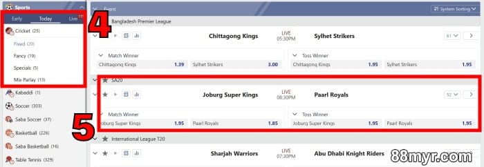 step 2 learn how to bet on cricket online