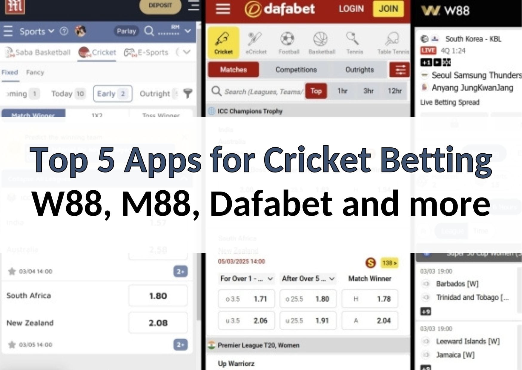 Top 5 Apps for Cricket Betting - W88, M88, Dafabet and more