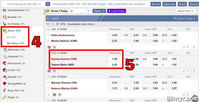 how to bet on tennis step 2 select a match