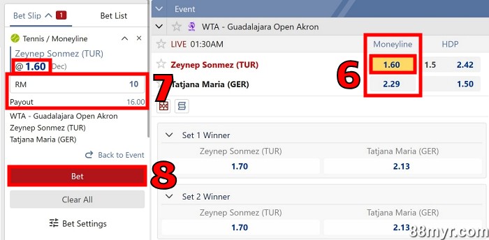 how to bet on tennis step 3 place a bet