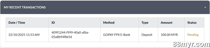 m88 deposit check deposit status