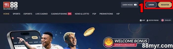 m88 deposit login or register an account step 1