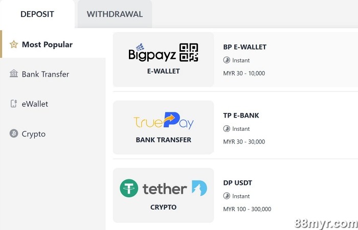 m88 deposit make deposits via 3 methods
