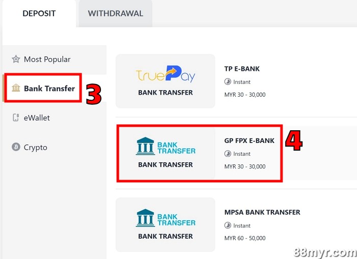 m88 deposit select payment method step 2