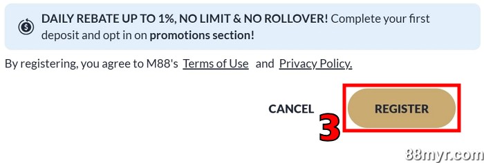 m88 register how to make m88 account step 3