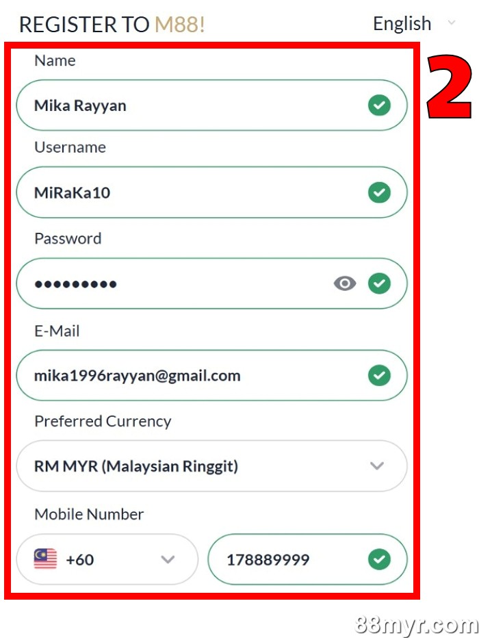 m88 register via mobile step 2