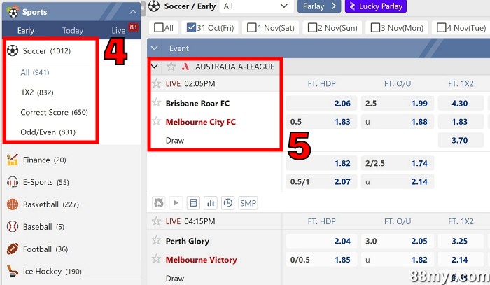 m88 sportsbook step 2 select a match