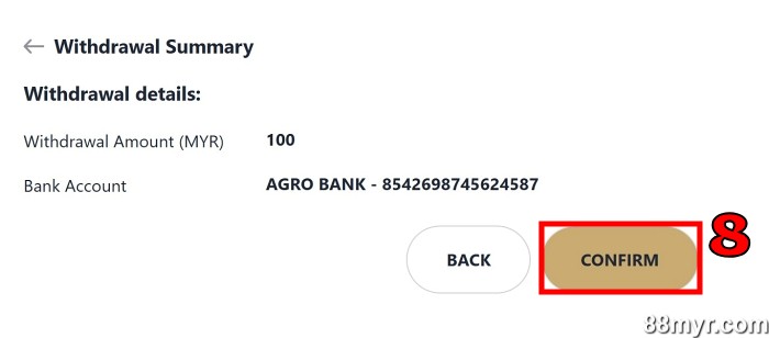 m88 withdraw confirm details