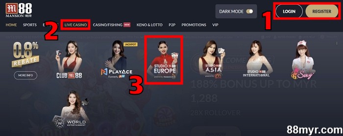 m88 live casino step 1 login into m88