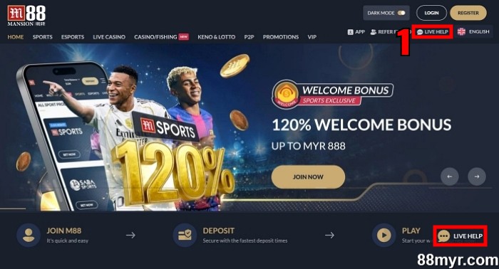 m88 live chat step 1 click on live help