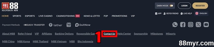 m88 live chat step 1 visit contact us