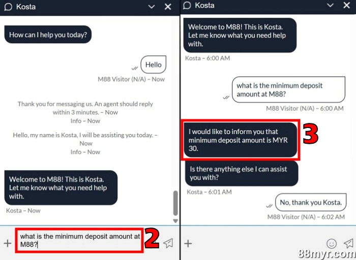 m88 live chat step 2 talk to live chat agent