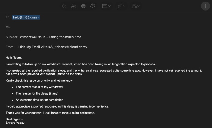 M88 Customer Care - Drop a Mail