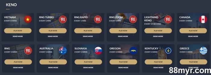 free keno games three types at M88