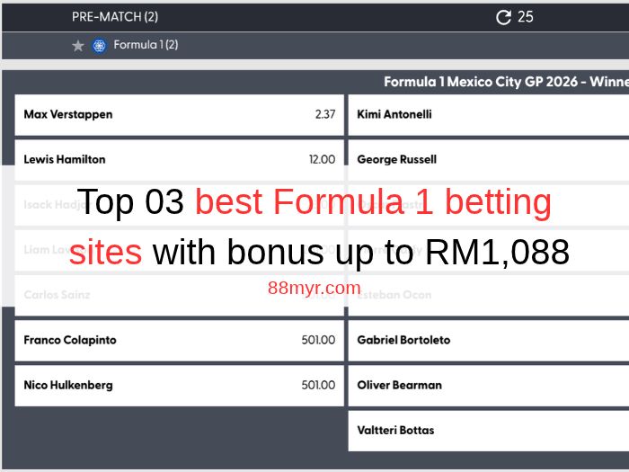 Top 03 best Formula 1 betting sites with bonus up to RM1,088
